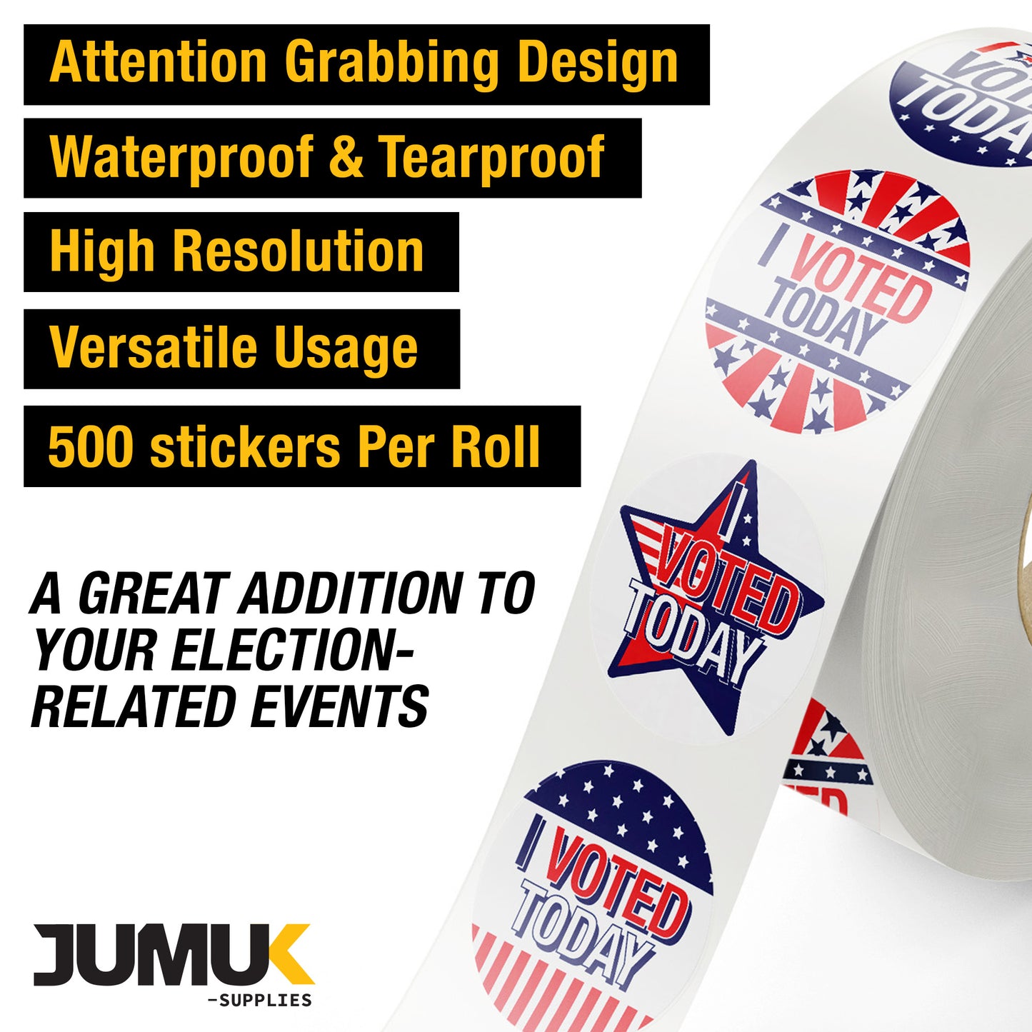 Assorted Patriotic 1.5" Large Round Stickers 500PC/Roll