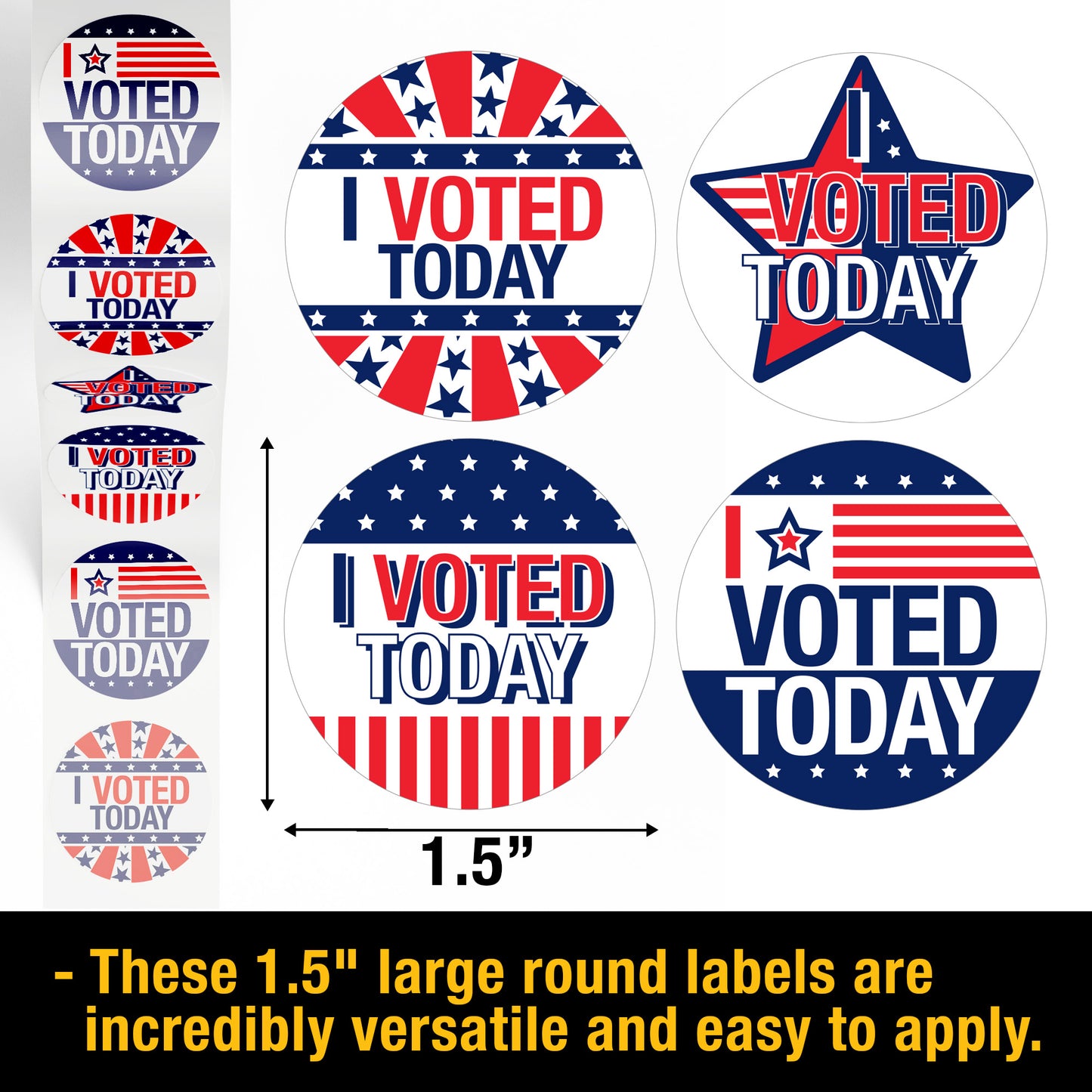 Assorted Patriotic 1.5" Large Round Stickers 500PC/Roll