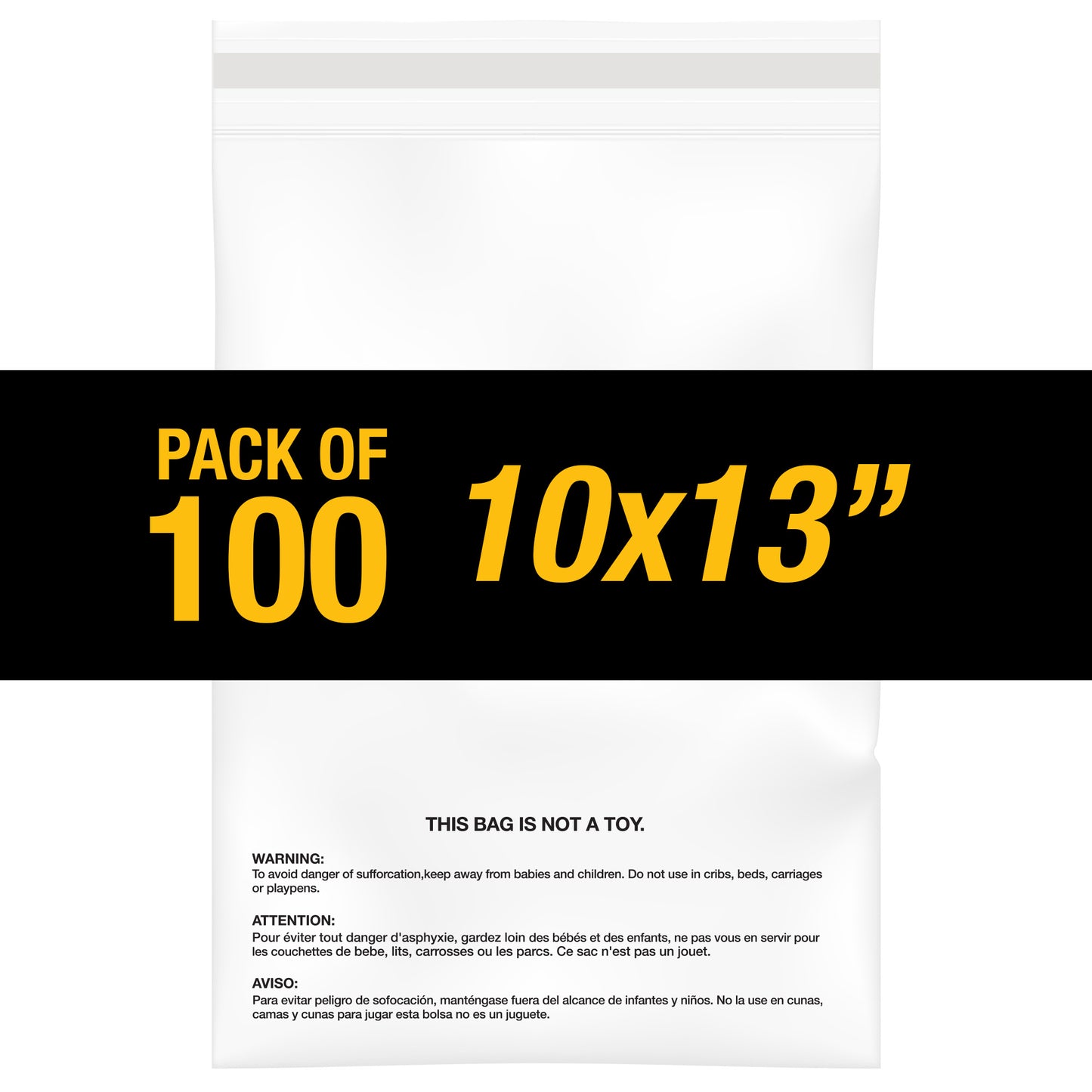 100PC 1.5 Mil 10"x13" Clear Poly Bags with Suffocation Warning