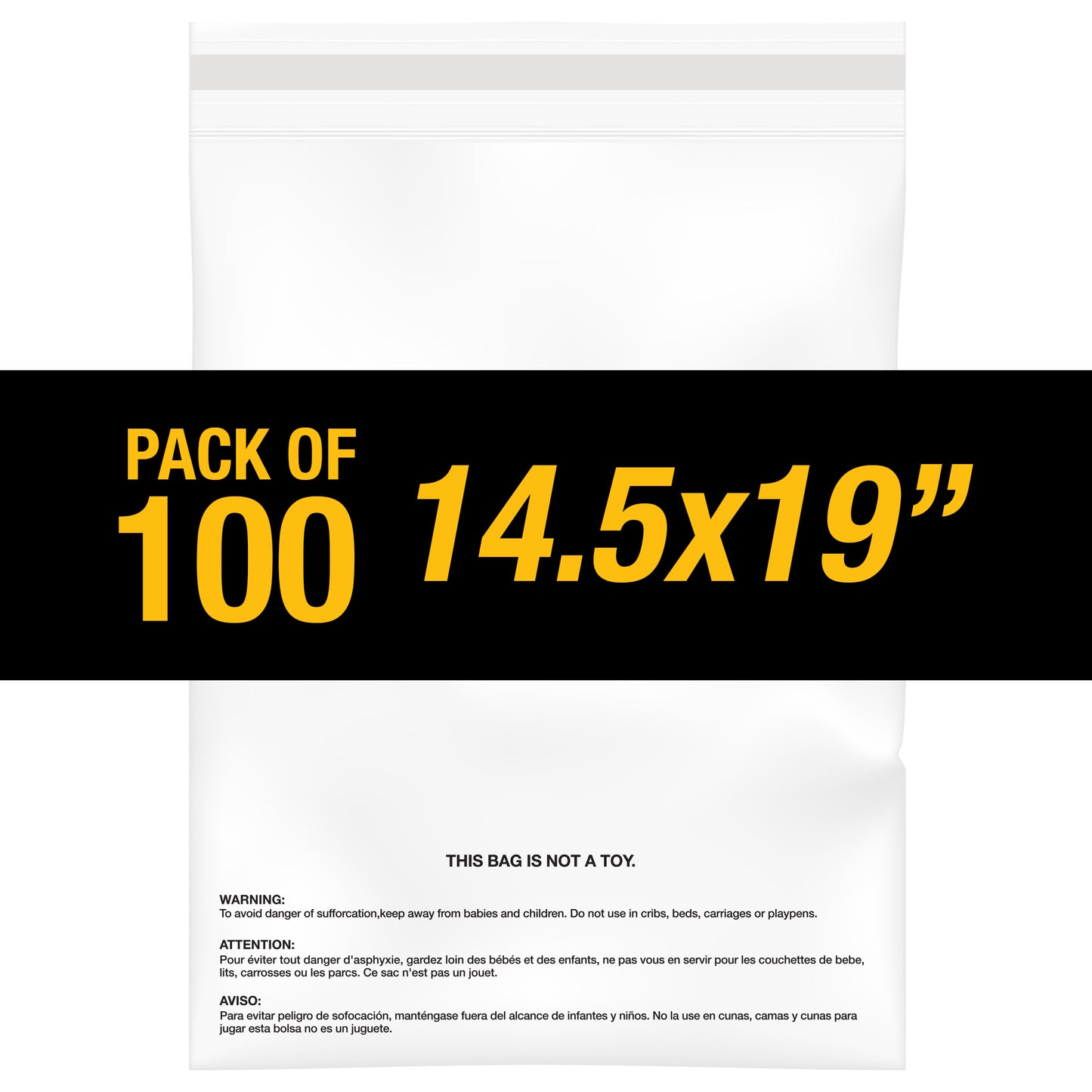 100PC 1.5 Mil 14.5"x19" Clear Poly Bags with Suffocation Warning