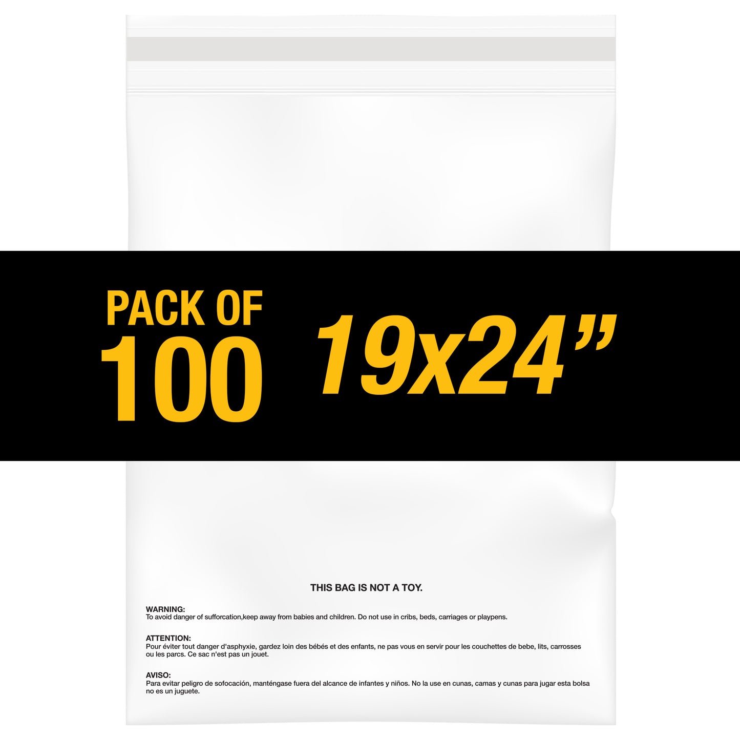 100PC 1.5 Mil 19"x24" Clear Poly Bags with Suffocation Warning