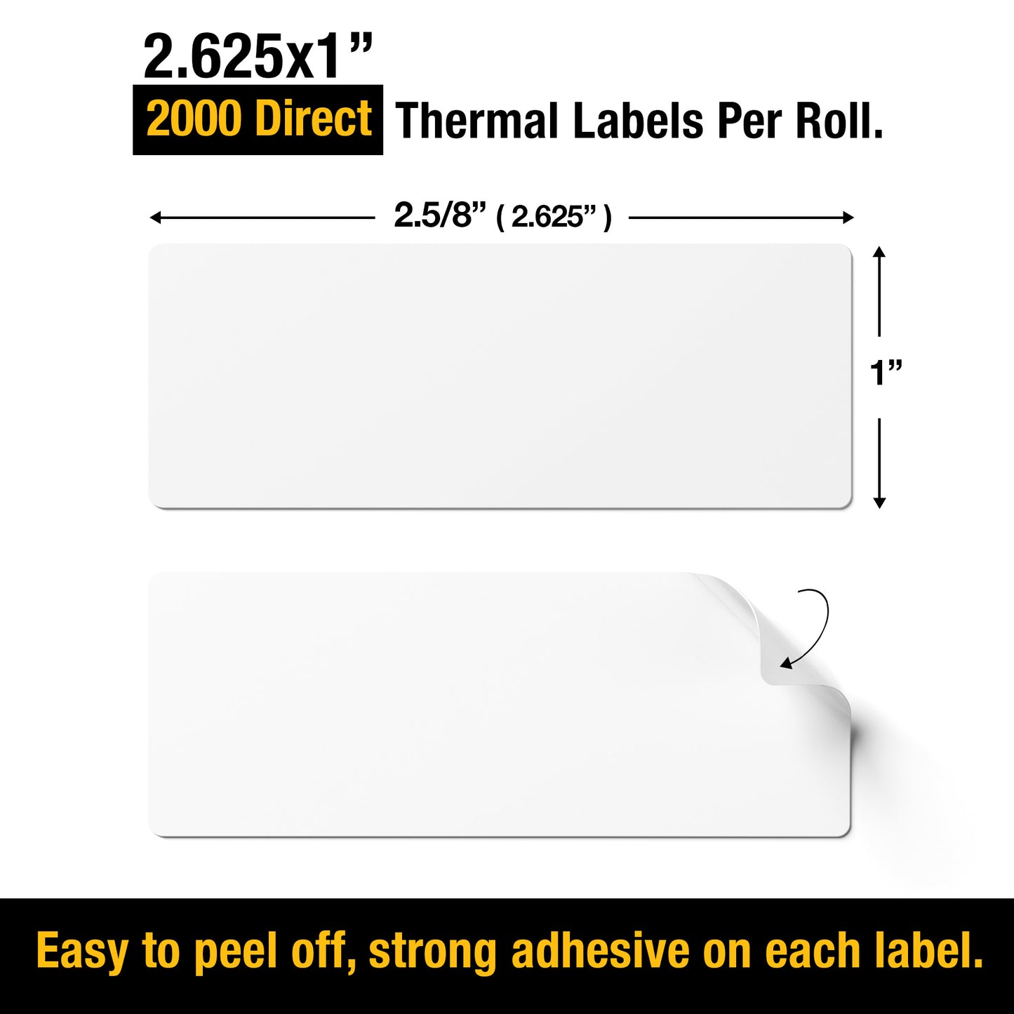 2 5/8" X 1” Direct Thermal Labels - 1 Roll (2000 Per Roll)