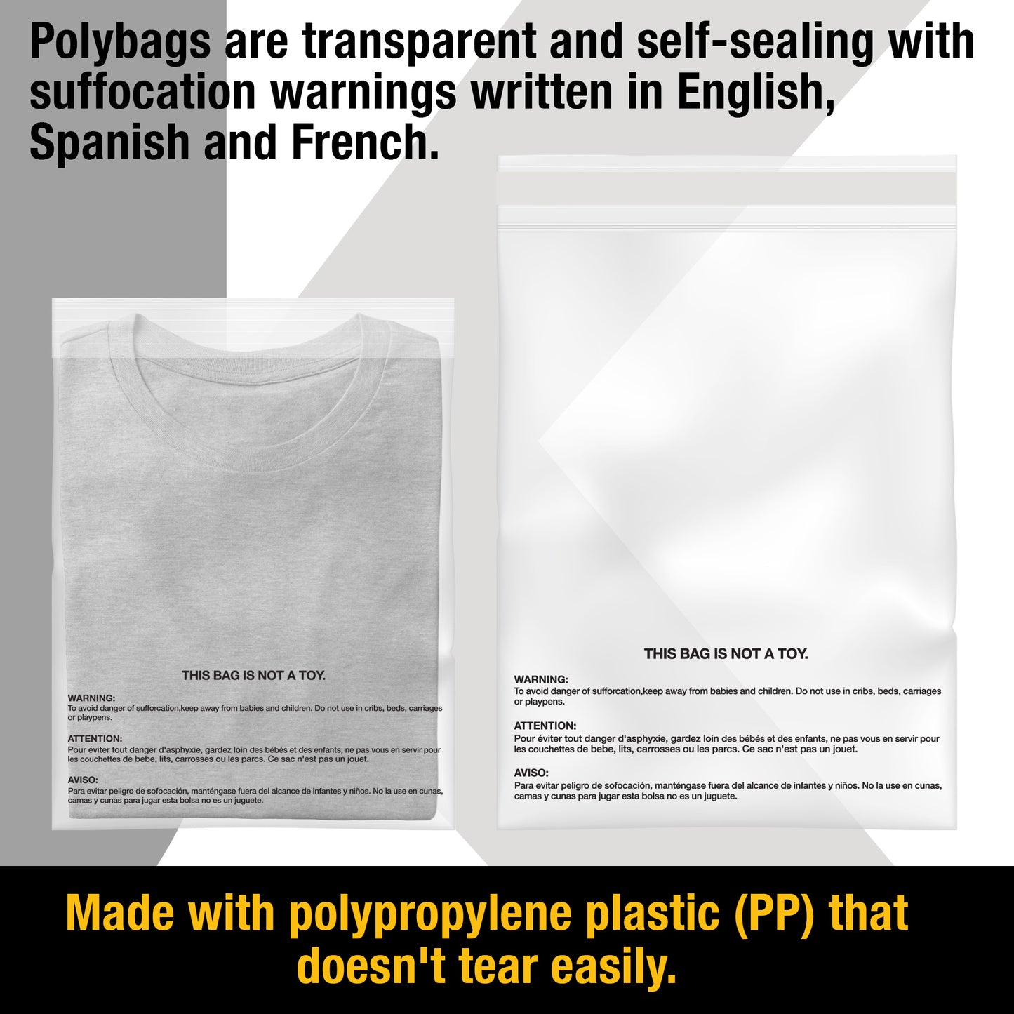 1000PC 1.5 Mil 6x9, 8x10, 10x13, 14.5x19, 19x24 (100/ea) Clear Poly Bags with Suffocation Warning