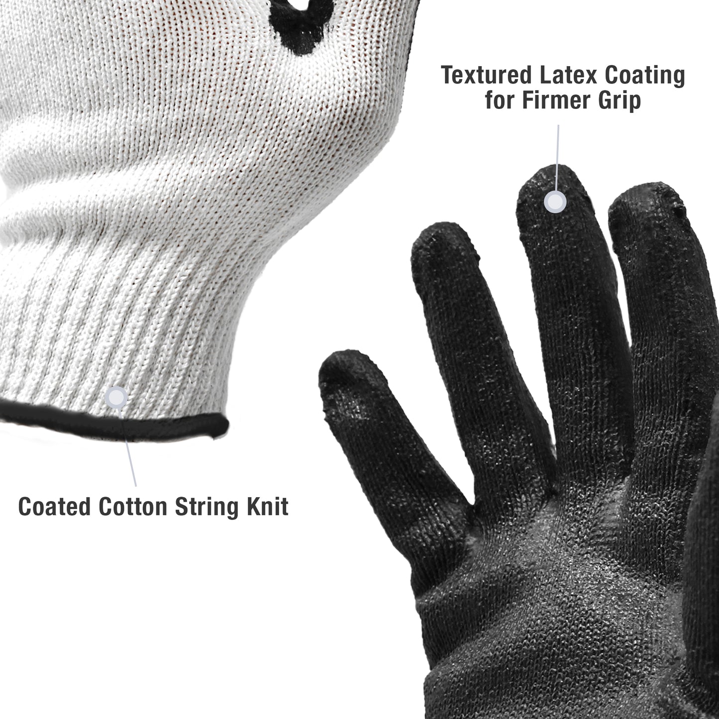 Jumuk Supplies Black Latex Palm Coated Knit Safety Working Gloves L/XL - 100 Pairs